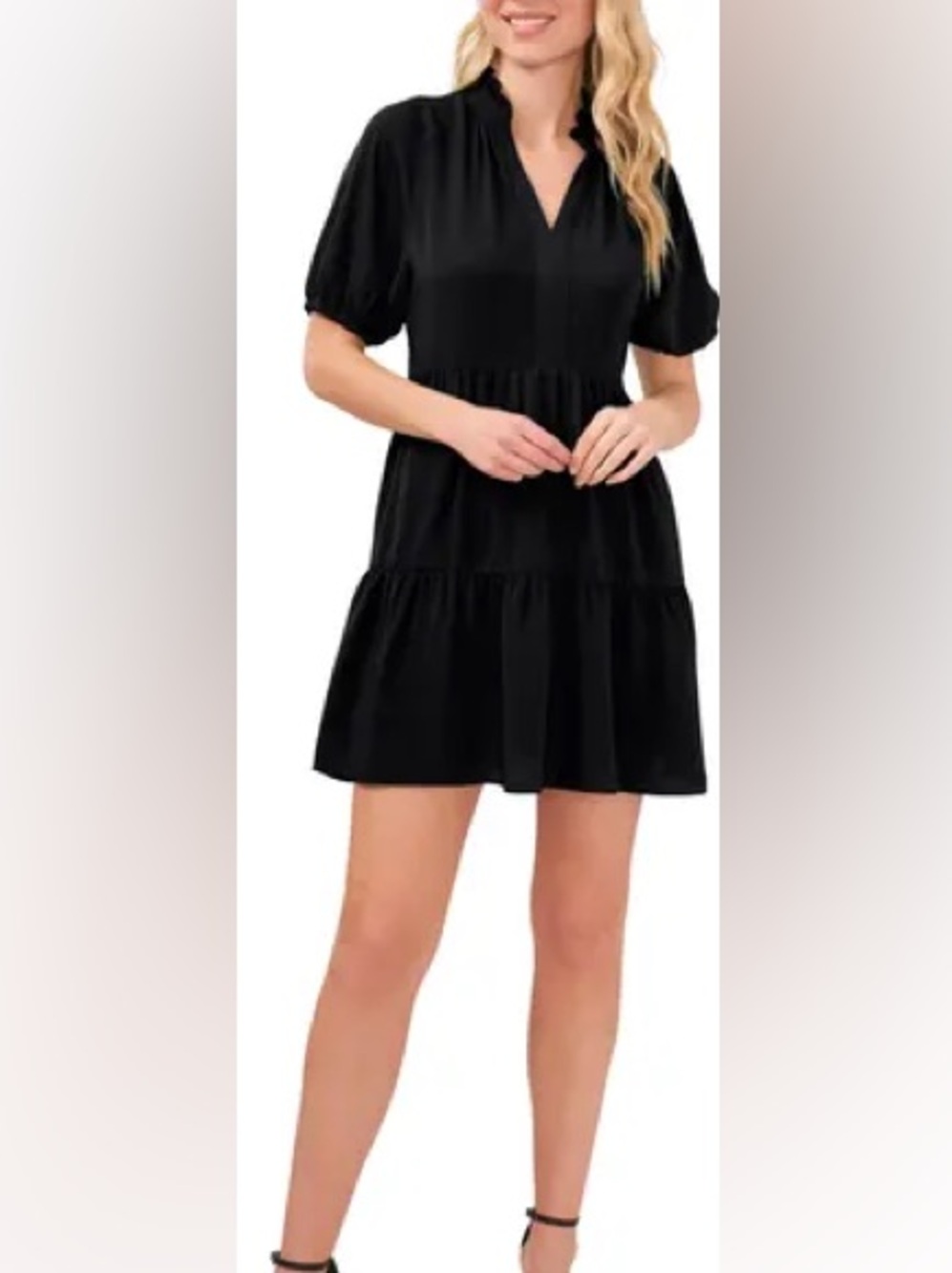CeCe Black Ruffle Collar Tiered Mini Dress